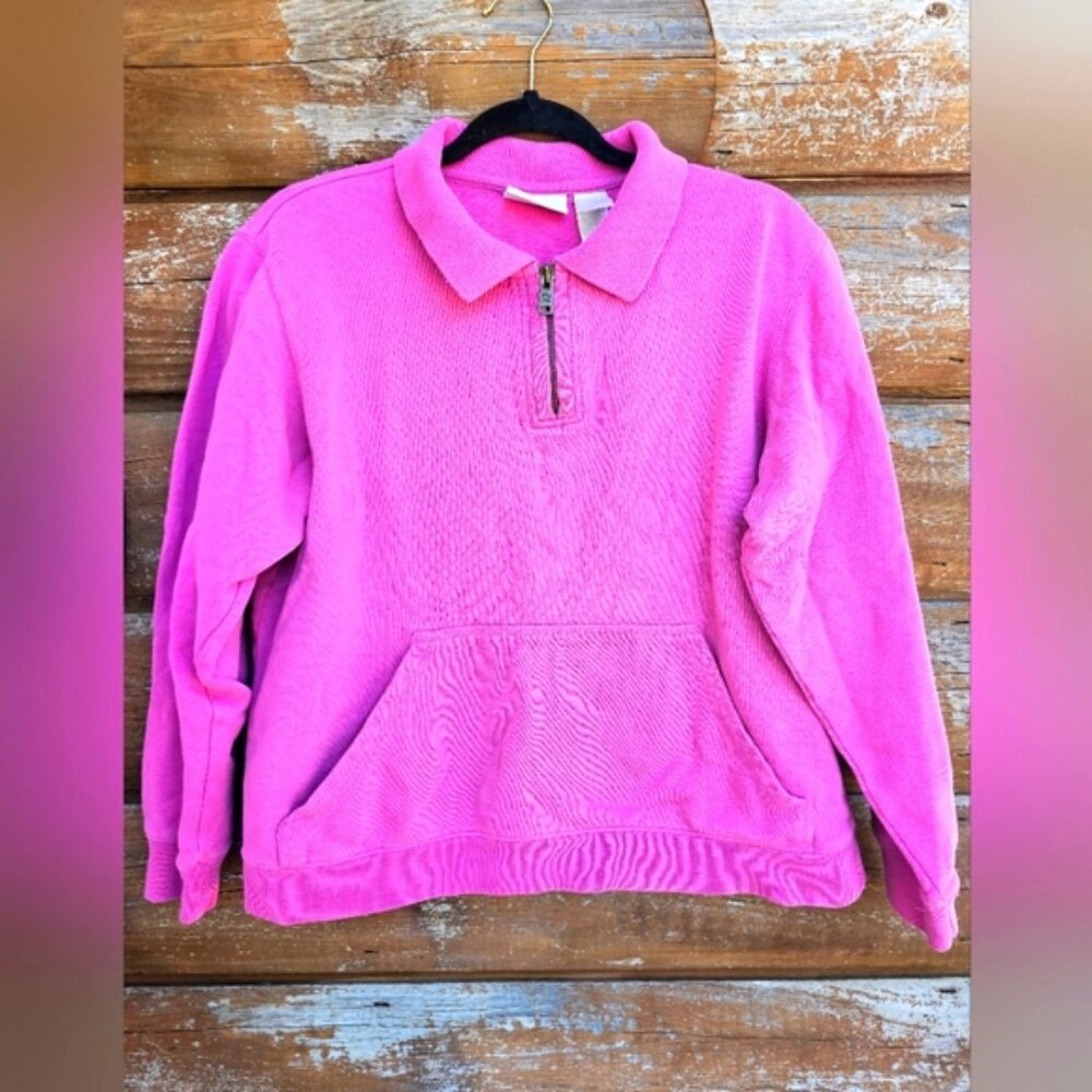 Liz Claiborne Barbie Pink Pullover Sweater Half Zip Jacket w/ Front Pocket